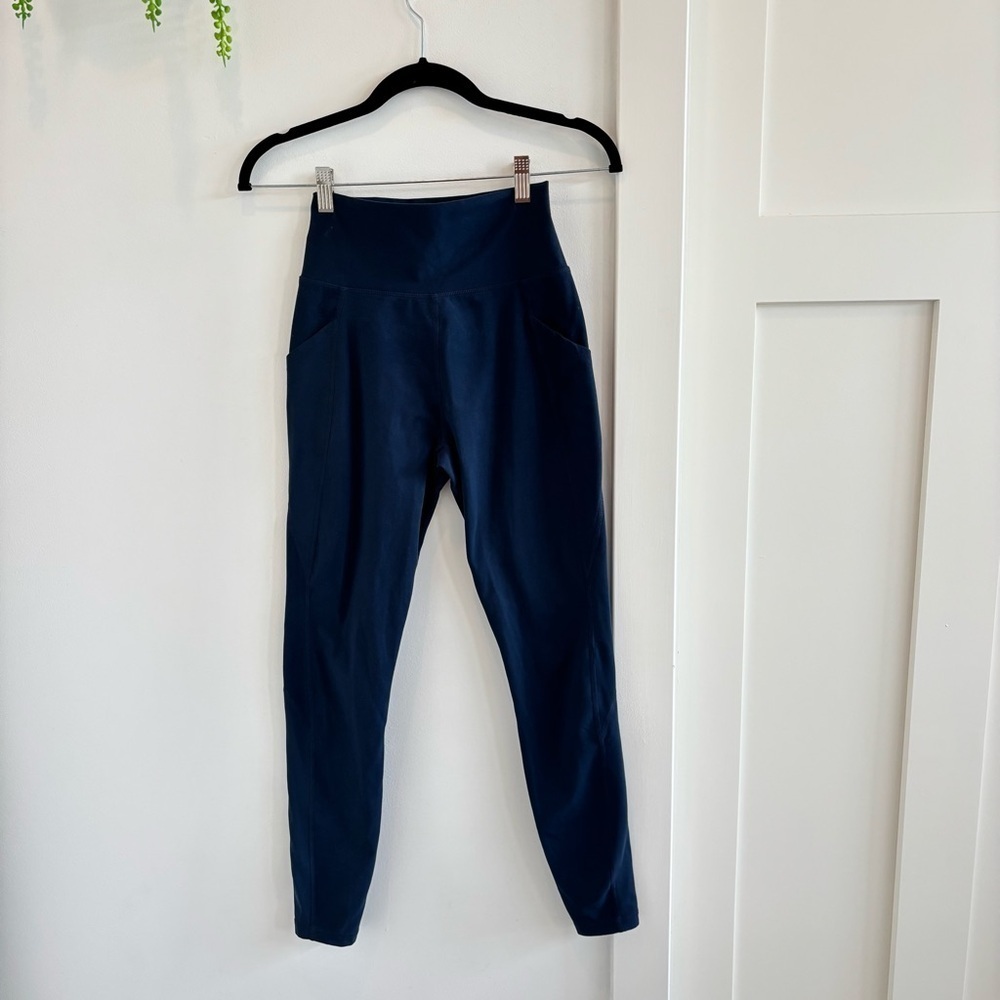 Alphalete Navy Women's High Waist Leggings Side Pockets 27" Inseam Size Small